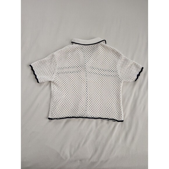 ABERCROMBIE & FITCH Women’s Polo Crochet Button Up Polo White Size S Knit Mesh - Picture 2 of 7
